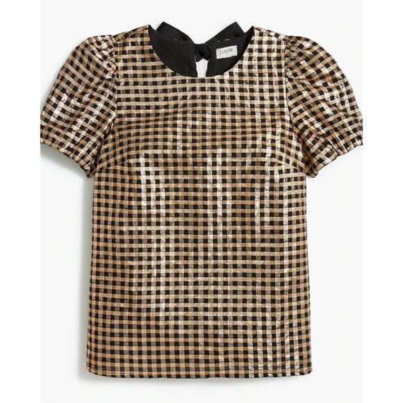 J CREW Gold Black Plaid Metallic Bow Top Size Small NEW NWT - Picture 1 of 5